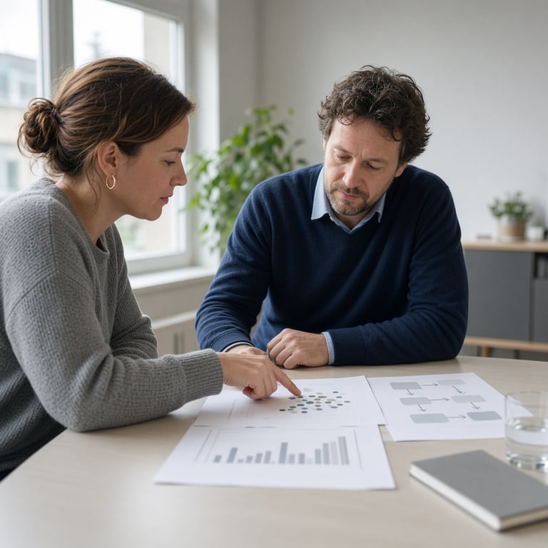 Een jeugdprofessional en gemeentelijke beleidsmedewerker werken met een geanonimiseerde groepsanalyse en actieplanning