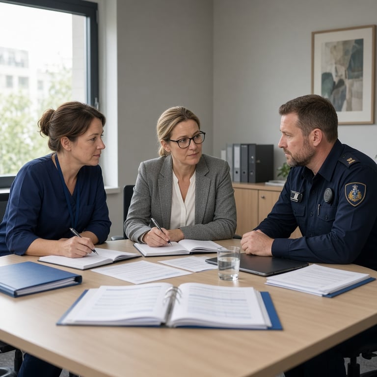 Professionals uit zorg en veiligheid bespreken gezamenlijk risico's aan een vergadertafel